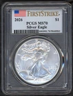 2026 PCGS MS-70 1 Oz SILVER American Eagle ~ IN STOCK ~ BRAND NEW ~ 1c START