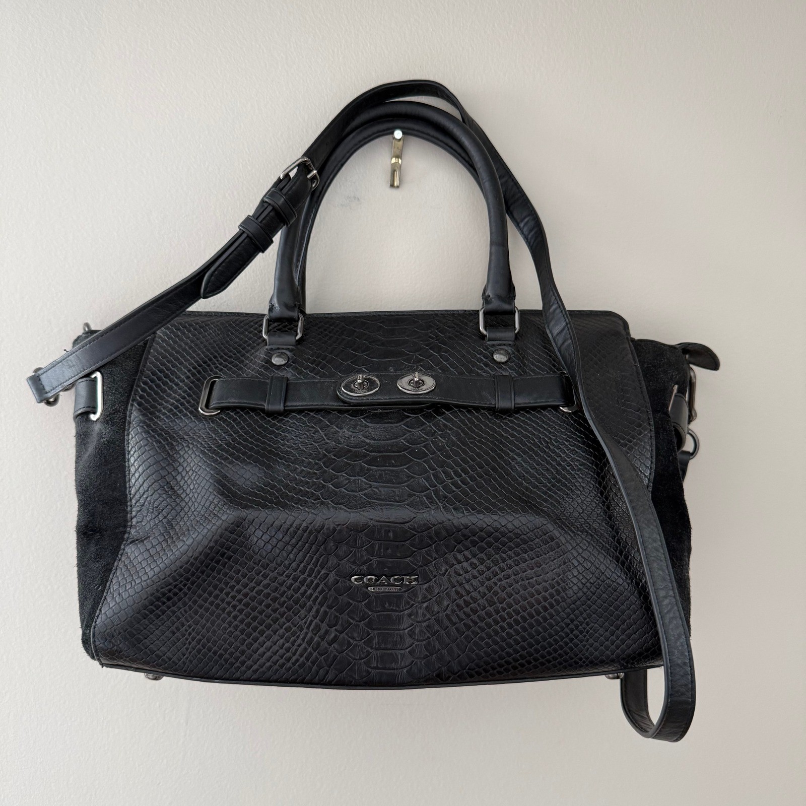 Coach Swagger Python Embossed Leather Suede Satch… - image 1