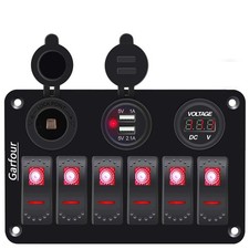 Red 6 Gang Marine Switch Panel - Waterproof Boat Rocker Switch Panel with 3.1...
