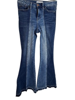 Flying Monkey Jeans Womens 25 Blue High Rise Super Flare Fringe Hem Denim