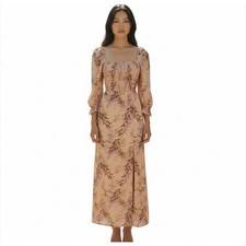 House of Harlow Puff Sleeve Midi Dress Small Pastel Orange Floral Cottage Spring