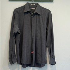 Vintage 70s Men's Pierre Cardin Gray Button-Up long sleeve Shirts 34/35 17 neck