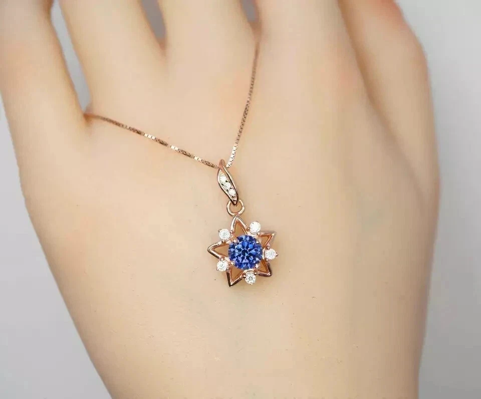 Trending 2Ct Round Cut Tanzanite/Diamond Women's Star Pendant 14K Rose Gold Over - Image 2 of 4