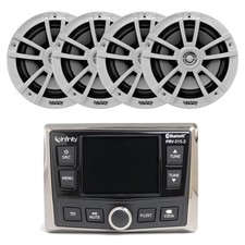 4x Infinity 6.5" 225W Marine White Boat Speakers, USB Bluetooth Stereo Receiver