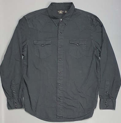 RRL Ralph Lauren Hemd Herren XL Baumwolle Knopfleiste Perlen Druckknopf Western Langarm