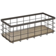 Wire Storage Baskets with Wooden Bottom, Rustic Home Storage Organizer, Farmh...