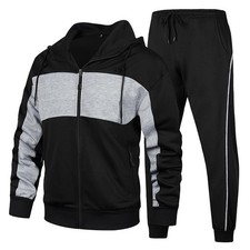 Men's Tracksuits Full Zip Running Jogging Athletic Sports Set, 106Black Gray-L