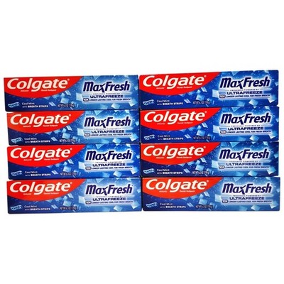 LOT 8 Colgate MaxFresh Cool Mint w/ Breath Strips, Fluoride Toothpaste - 6.3 oz
