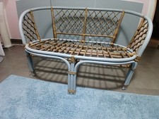 Divanetto Poltrona 2 Posti in Bambù e Rattan Vintage Anni '70 Stile Shabby Chic