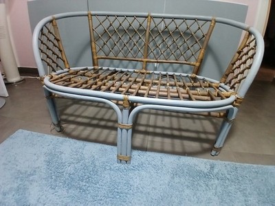 Vintage 1970s Bamboo & Rattan 2 Seater Armchair Sofa Shabby Chic Style