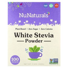 NuNaturals NuStevia White Stevia Powder 100 Packets 3 5 oz 100 g Soy-Free,