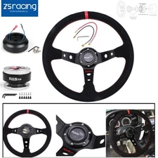 New Red Suede Steering Wheel+Short Hub Adapter+Quick Release for Honda Civic EK