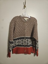 Vintage 90s Eddie Bauer Wool Nordic Pattern Cardigan Sweater Womens Size Medium