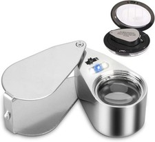 40X Metal Illuminated Jewelers Loop Magnifier Glass, Loupe Silver