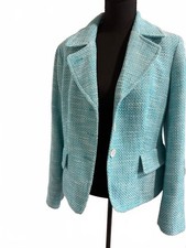 Talbots Women s Aqua Tweed Blazer Jacket Size 12 Career Office Classic