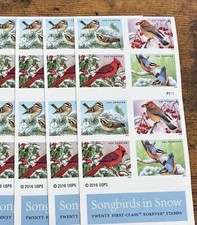 Genuine USPS Forever Stamps &ndash; Songbirds &ndash; 5 Sheets of 20 &ndash; 100 Stamps
