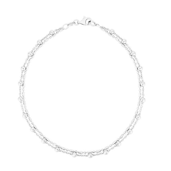 Pulsera Tobillera De Bolas Doble Cadena Plata Esterlina 925