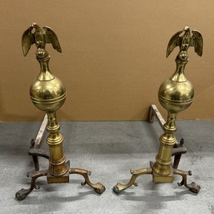 22.5” Tall Brass Fireplace Andirons Eagle On Ball Claw Feet