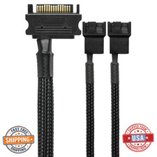 CRJ 15-Pin SATA to 2 PC Fan Power Adapter Cable 12" Black Sleeved 2 Cooling Fans
