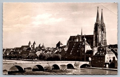 AK Regensburg Blick auf die Steinerne Brücke und den Dom - Echte Photographie
