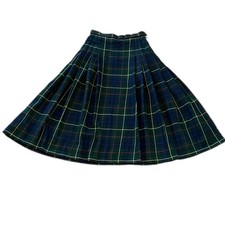 Vintage Retro Pendleton Signature Tartan Pleated Wool Midi Skirt Academia Preppy