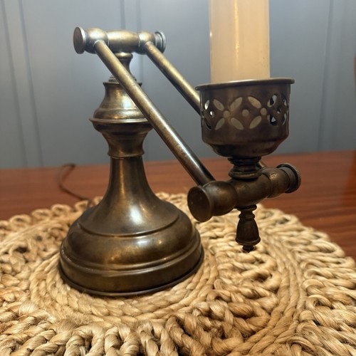 Vintage Brass Desk Lamp Swing Arm Turn Knob Switch Round Base No Shade 19.5” - Picture 9 of 10