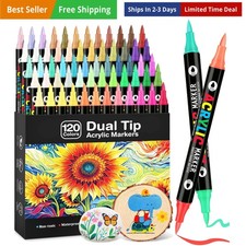 120 Colors Acrylic Paint Markers, Dual Tip Acrylic Paint Pens with Brush Tip ...