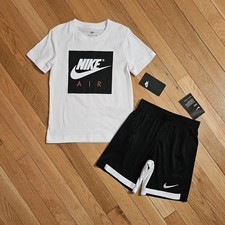 NEW Nike Little Boy Cotton Tee  Dri-fit Short Set, White/Black sz 5 