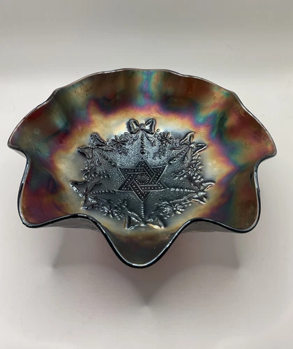 Northwood Star of David with Bows Amethyst Carnival Glass Bowl Antique