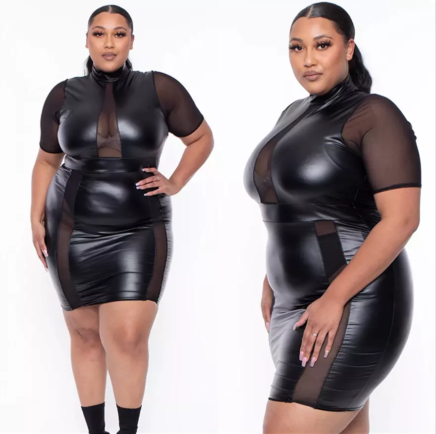 New Plus Size Women Short Sleeve Mesh Patchwork Casual Club