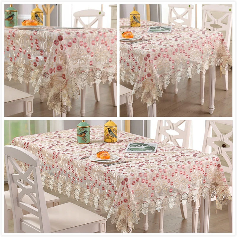 Lace Embroidered Tablecloths Classic Rectangular Square Macrame Table Cover - Image 2 of 4