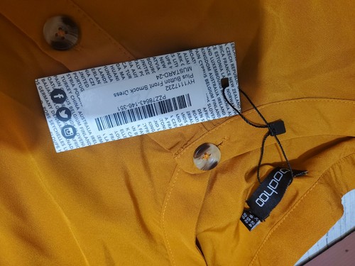 Womens Boohoo Plus Button Front Smock Dress Size 20 Mustard New - Picture 3 of 8