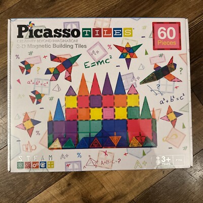 PicassoTiles 60 Piece Set 3-D Magnet Building Tiles Magnetic Tiles, New Sealed