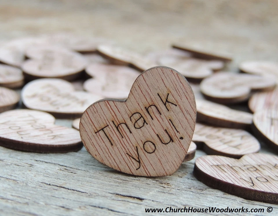 100 unidades 1" Gracias Corazones Madera Confeti Madera Boda Decoración Adornos Foto 4 de 4