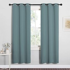 2PCS Greyish Blue 72"L x 34"W Super Heavy Privacy Darkening Curtains For Bedroom