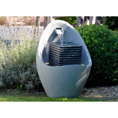 Gartenbrunnen Ei Springbrunnen Wasserfall Zierbrunnen LED Wasserspiel Oval
