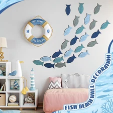 20 Pack Wooden Fish Wall Décor Nautical Beach Home Wall Fish Art Hanging 4 Color
