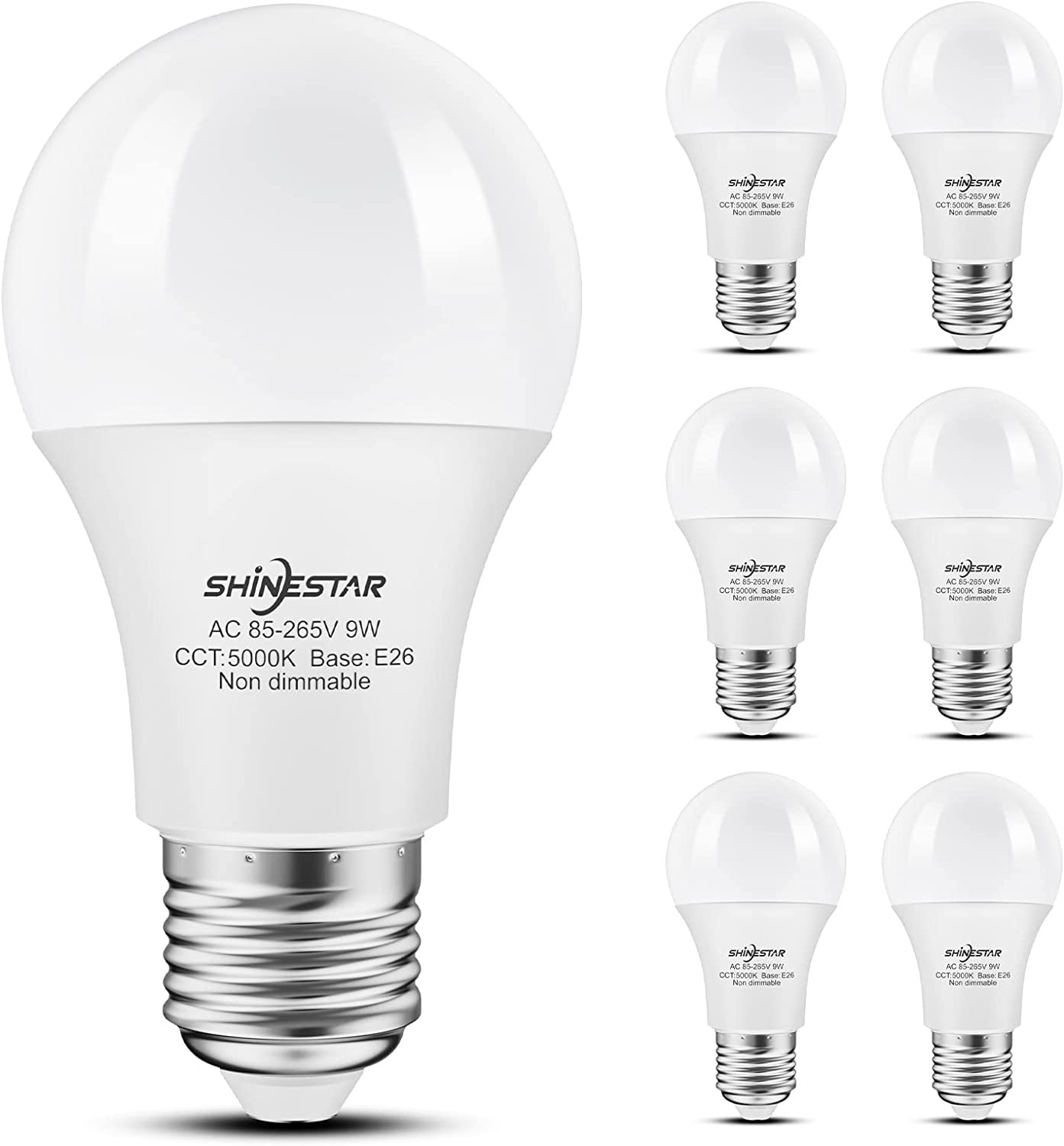 6-Pack Daylight Led Light Bulbs 60 Watt, Bright White 5000K, E26 A19 Led Bulb, N
