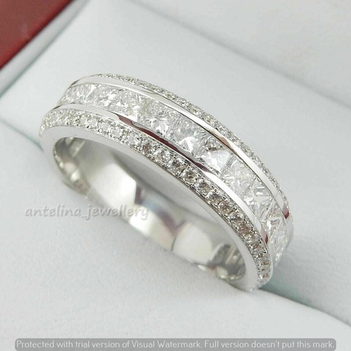 Men's Lab-Created Diamond Ring 2Ct Round Cut Wedding Band 14K White Gold Plated - Picture 3 of 8