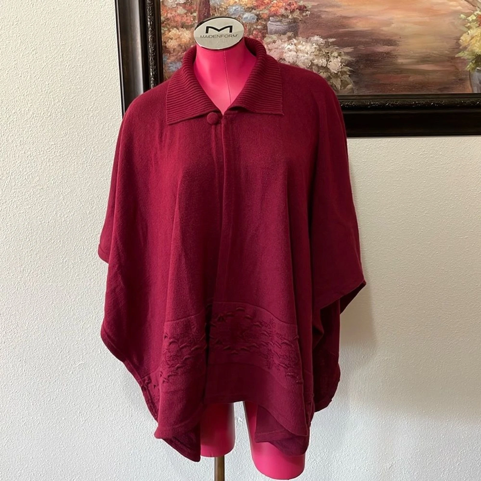 Saks Angora Cape Sweater Poncho Open Cardigan Wine Burgundy Maroon SOFT One Size