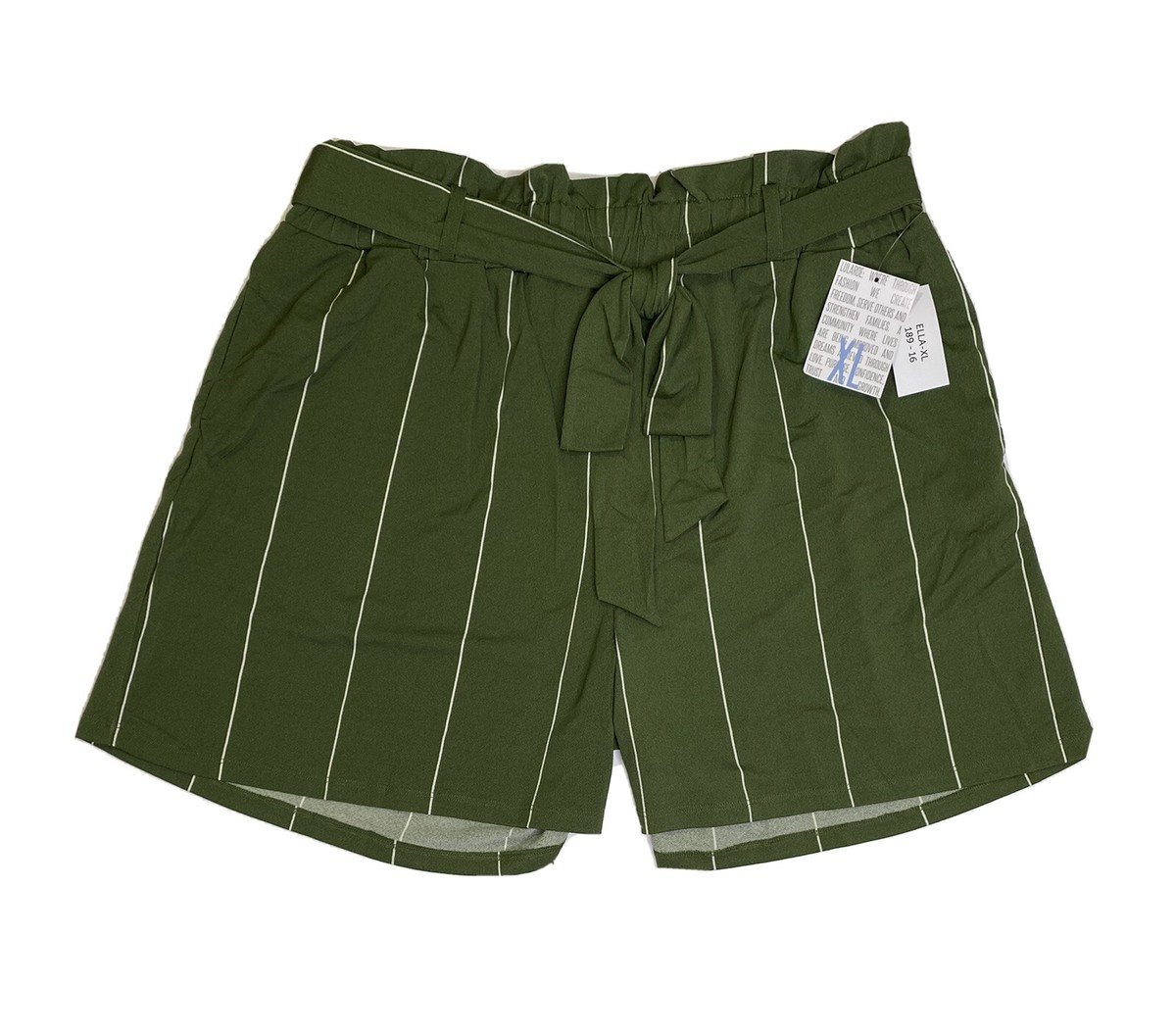 LuLaRoe Ella Paper Bag Shorts White Stripes on Green Size XL