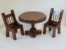 Doll or Bear Wood Table & 2 Chairs Handmade Play Furniture - 3 PC Set