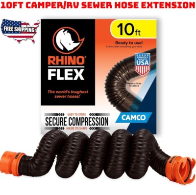 10-Ft Flexible Sewer Hose Kit For Drain Empty RV Camper Black Water Tank