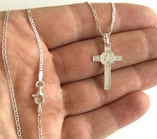 925 Solid Sterling Silver Saint Benedict Cross Pendant 18