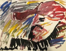 Abstract Expressionist Portrait of Man, Illegible Signature, Half 20th Century