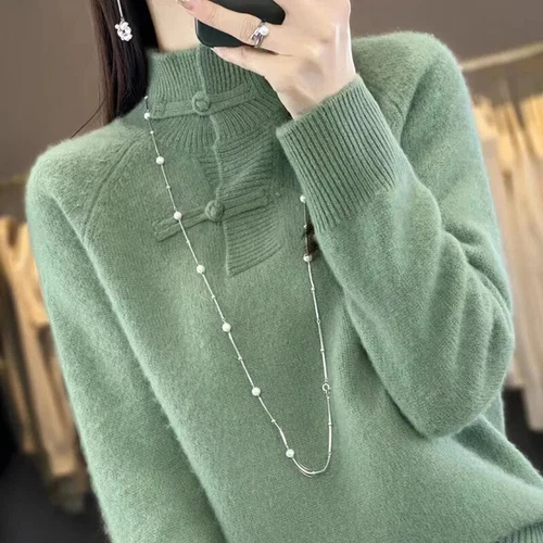 Women Half-high Collar Knitted Basic Sweater Pullover Autumn Winter Soft Top - Bild 6 von 29