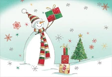 Snowman Holding Gift Box of 18 Christmas Cards by Designer Greetings