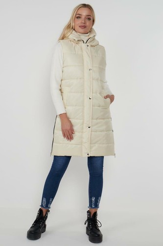 New Ladies Zip Up Hooded Long Line Puffer Gilet Women Body Warmer Jacket UK - Picture 9 of 17