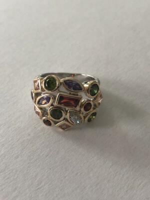 Eleganter Ring mit mehrfarbigen Steinen zweifarbig 925 Sterling Silber für Damen