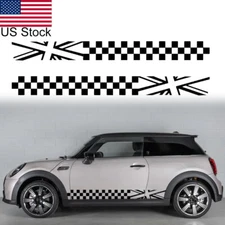 2x Black Lattice Flag Graphics Body Side Door Sticker Decal For MINI Cooper Etc